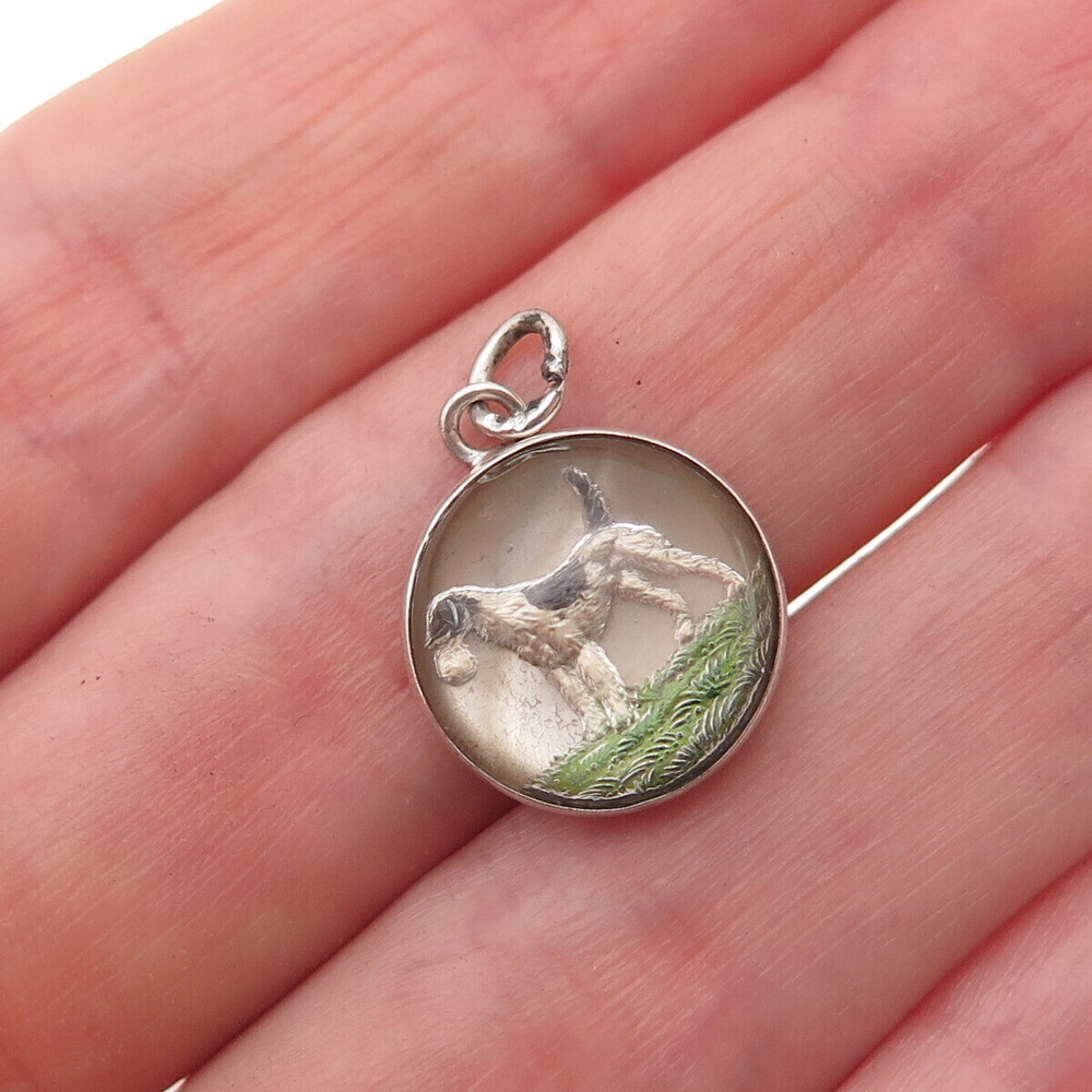 925 Sterling Silver Antique Art Deco Enamel Airedale Terrier Charm Pendant